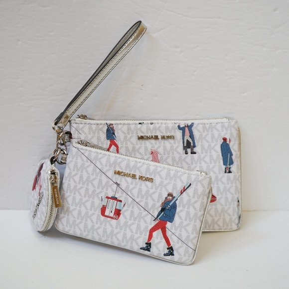 Michael Kors Jet Set Girls JST Ski Multi Wristlet Trio MK Bright White Multi - Picture 1 of 11